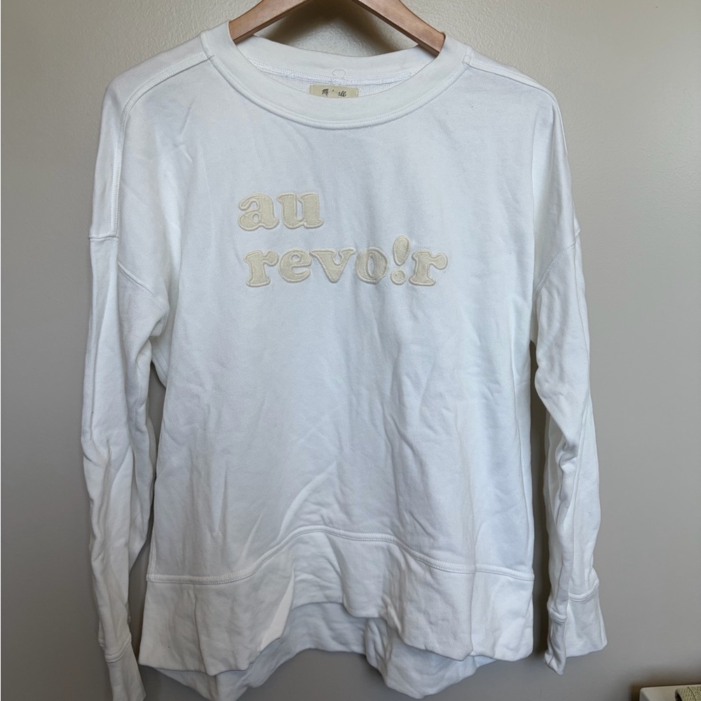 Madewell White Crewneck Sweatshirt with Cream Appliqué